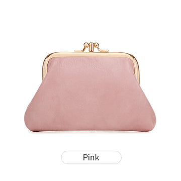 Xajzpa Cute Clip Lock Women's Coin Purse Retro Solid Color Bifold Kiss Lock Small Wallet Simple PU Leather Lipstick Portable Pocket Bag